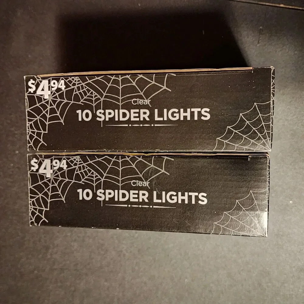 Lot Two NIB 6' Strands Of 10 Each Spider Lights Halloween Witchy Dorm Goth